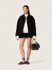 Golden Goose Women’s oversized jacket in black cotton twill with floral sequin embroidery