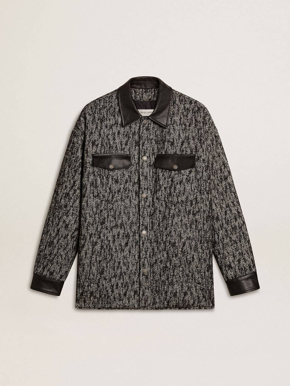 Golden Goose Gray herringbone jacket with black leather details