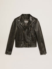 Golden Goose Women’s black leather biker jacket | Golden Goose