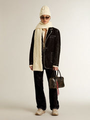 Golden Goose Women's black denim jacket with a velvet effect