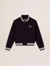 Golden Goose Women's bomber jacket in dark blue wool with white details