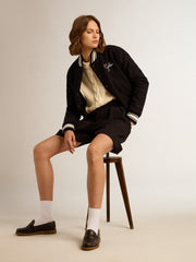 Golden Goose Women's bomber jacket in dark blue wool with white details