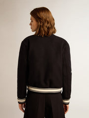 Golden Goose Women's bomber jacket in dark blue wool with white details