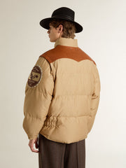 Golden Goose Beige bomber jacket with leather and patch details