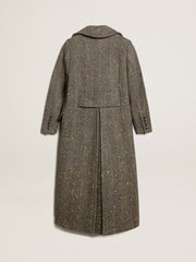 Golden Goose Women's long herringbone coat with yellow details