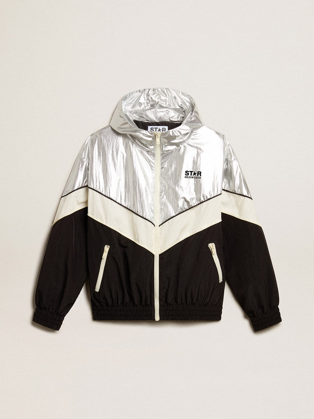 Golden Goose Women's windcheater in silver and black technical fabric