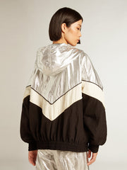 Golden Goose Women's windcheater in silver and black technical fabric