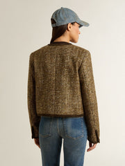 Golden Goose Women's Journey jacket in wool tweed with coffee-colored suede details