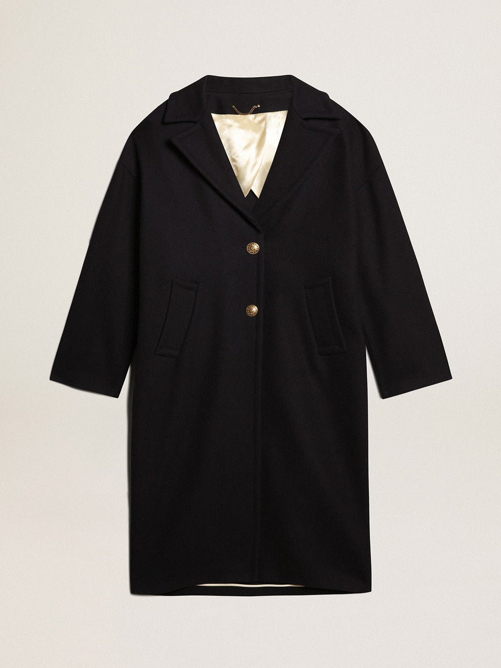 Golden Goose Women's single-breasted cocoon coat in dark blue wool with gold button