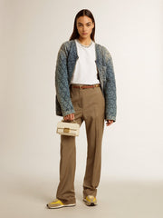 Golden Goose Women's blue quilted jacket in cotton denim with distressed finish