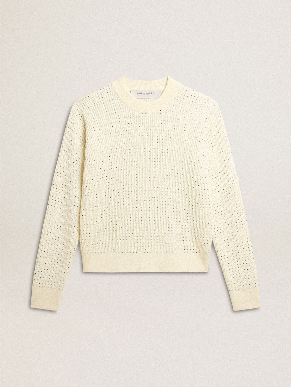 Golden Goose Women's crew-neck sweater in white merino wool with all-over crystals