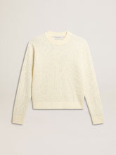 Golden Goose Women's crew-neck sweater in white merino wool with all-over crystals