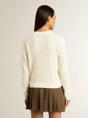 Golden Goose Women's crew-neck sweater in white merino wool with all-over crystals