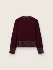 Golden Goose Women's crew-neck sweater in burgundy wool with rhinestone embroidery