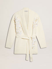 Golden Goose Women's cream-colored cotton cardigan with floral embroidery