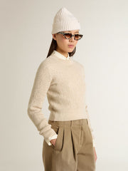 Golden Goose Cropped round-neck sweater in beige wool with all-over crystals