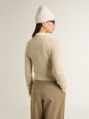 Golden Goose Cropped round-neck sweater in beige wool with all-over crystals