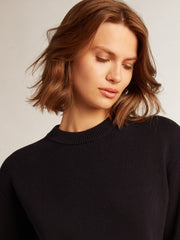 Golden Goose Women’s round-neck sweater in dark blue cotton with logo on the back