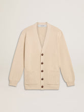 Golden Goose Women’s beige cardigan with 'Golden' lettering on the back