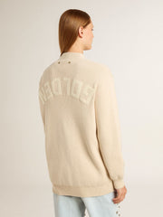 Golden Goose Women’s beige cardigan with 'Golden' lettering on the back