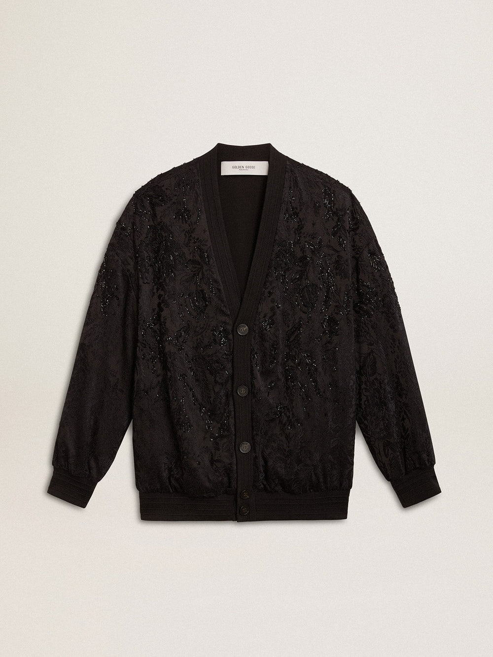 Golden Goose Women's black cardigan with tone-on-tone toile de jouy bead embroidery