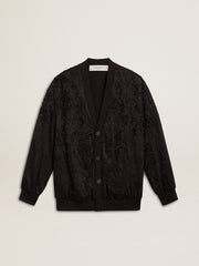 Golden Goose Women's black cardigan with tone-on-tone toile de jouy bead embroidery