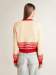 Golden Goose Women's cardigan in cream with red stripes