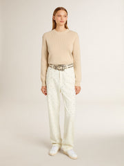 Golden Goose Women's beige sweater with 'Golden' lettering on the back