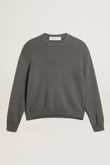 Golden Goose Women's round-neck sweater in dark gray cotton with logo on the back