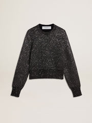 Golden Goose Women's black wool blend cropped sweater with all-over sequins
