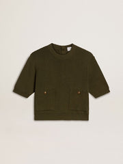Golden Goose Women's short-sleeved sweater in military-green cotton