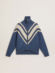 Golden Goose Women's light blue jacquard wool sweater with cream-colored pattern