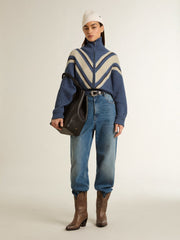 Golden Goose Women's light blue jacquard wool sweater with cream-colored pattern