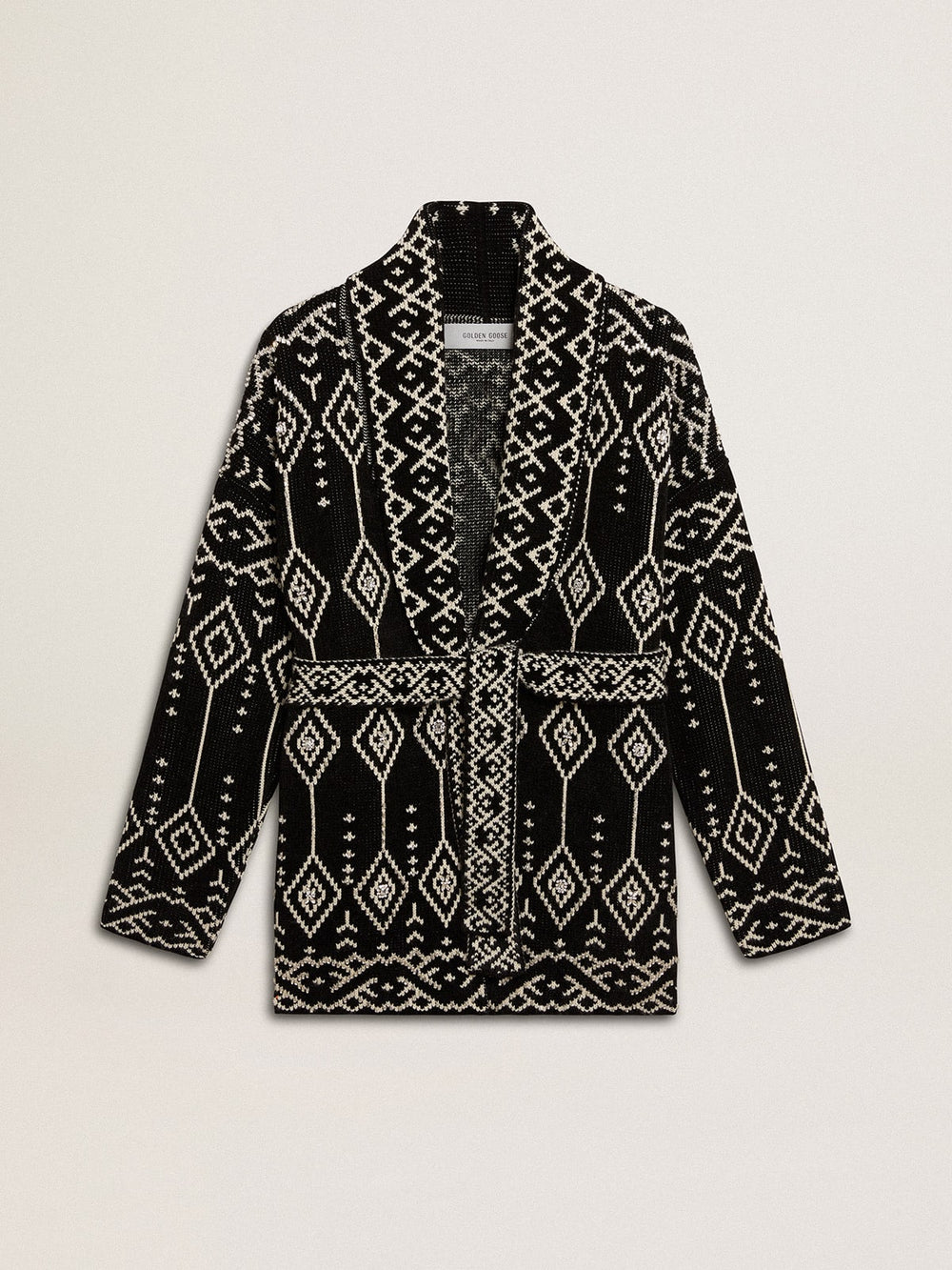 Golden Goose Women’s black cardigan with belt and crystals