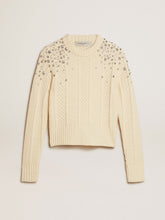 Golden Goose Women's cropped worn-white sweater with decorative crystals