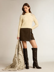 Golden Goose Women's cropped worn-white sweater with decorative crystals