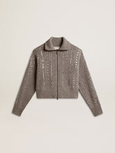 Golden Goose Women's cropped sweater in gray melange wool with sequins