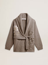 Golden Goose Women's cardigan in gray melange wool with embroidery on the front