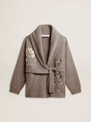 Golden Goose Women's cardigan in gray melange wool with embroidery on the front