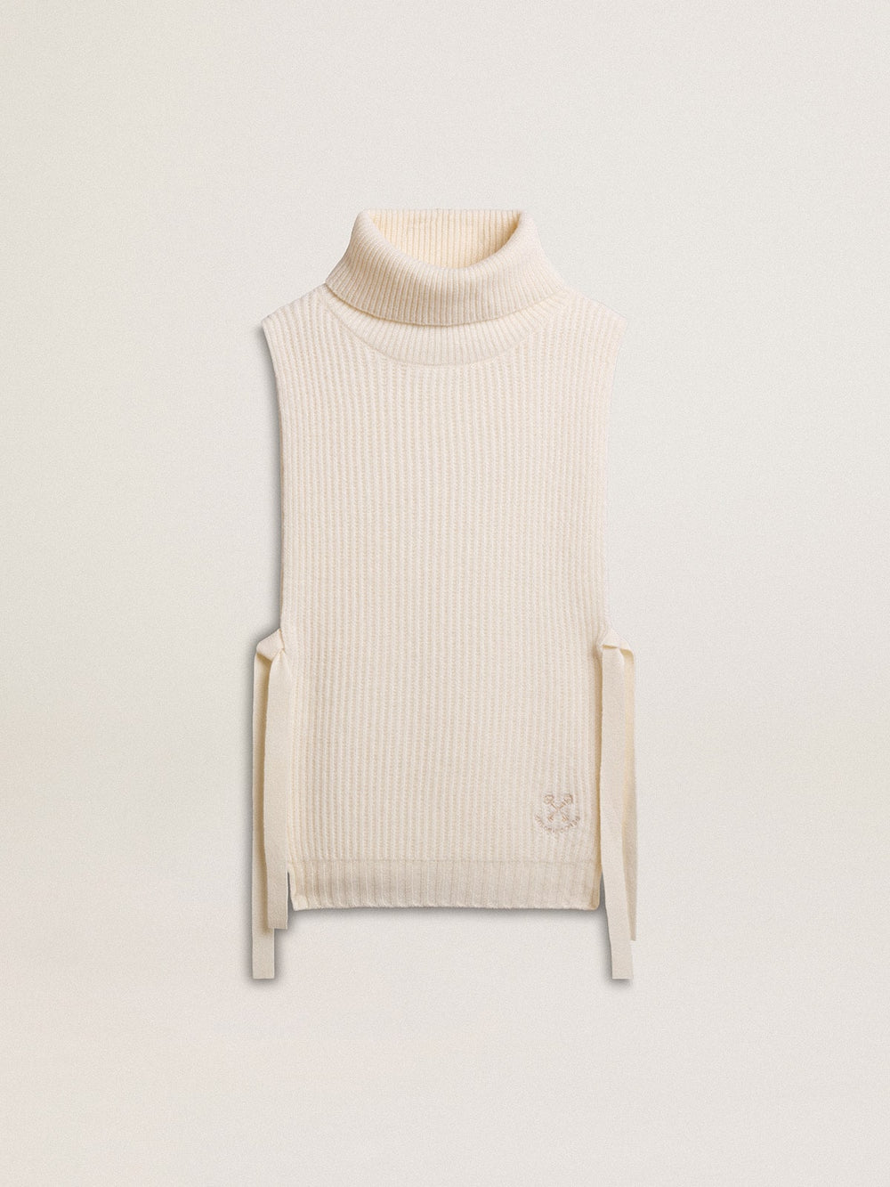 Golden Goose Unisex white high-neck sleeveless sweater in ribbed wool