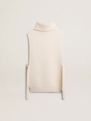 Golden Goose Unisex white high-neck sleeveless sweater in ribbed wool