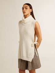 Golden Goose Unisex white high-neck sleeveless sweater in ribbed wool