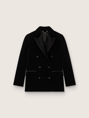 Golden Goose Women's double-breasted jacket in black velvet with black satin lapels