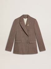 Golden Goose Women's double-breasted blazer in beige chevron wool blend