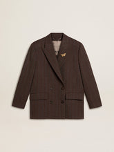Golden Goose Women's double-breasted blazer in dark brown wool with thin stripe pattern