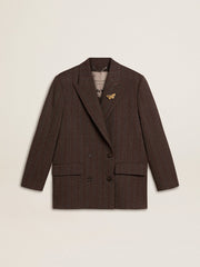 Golden Goose Women's double-breasted blazer in dark brown wool with thin stripe pattern