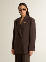 Golden Goose Women's double-breasted blazer in dark brown wool with thin stripe pattern