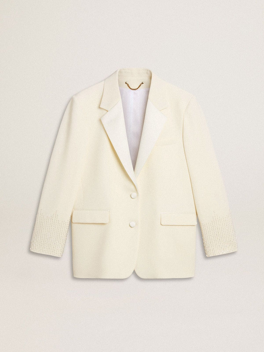 Golden Goose Single-breasted oversize jacket in white with silk effect and embroidery