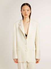 Golden Goose Single-breasted oversize jacket in white with silk effect and embroidery
