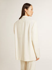 Golden Goose Single-breasted oversize jacket in white with silk effect and embroidery